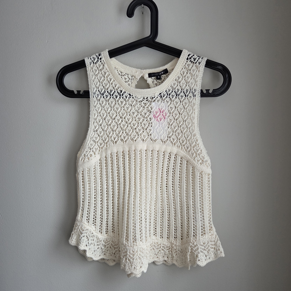 Papermoon NWT Neutral Cream Crochet Boho Openwork Lace Knit Sweater Cami Top S